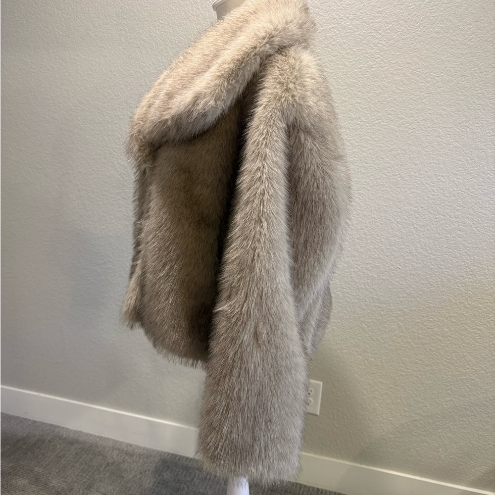 Commese Khaki Faux Fur Button Wool Coat, NWT - Picture 5 of 12